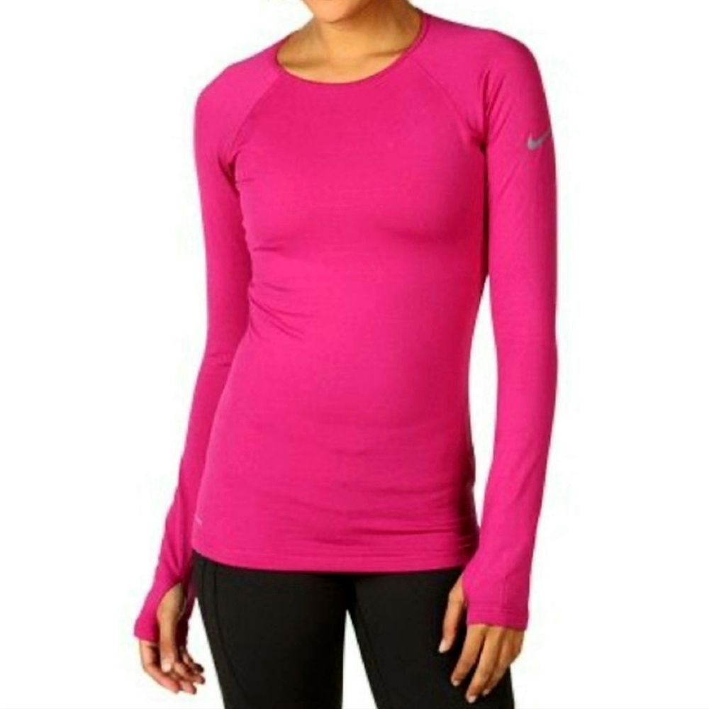 Nike Pro Dri Fit Hyperwarm Top XS Pink-Brushed Fleece Lined-